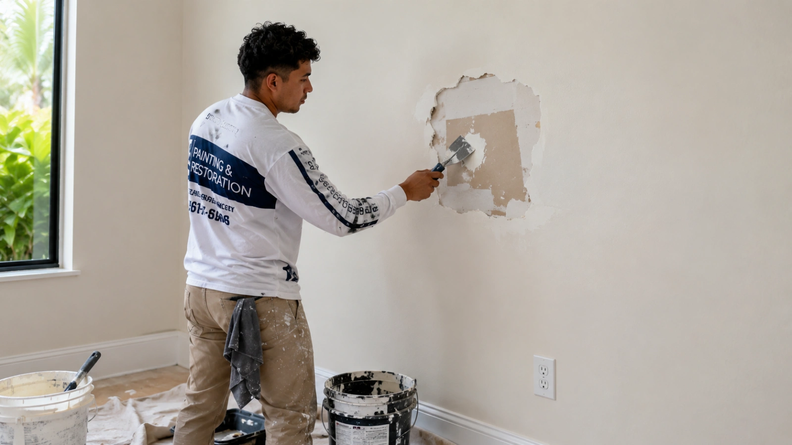 Drywall repair and wall preparation completed by TS Painting Pro in Palm Beach